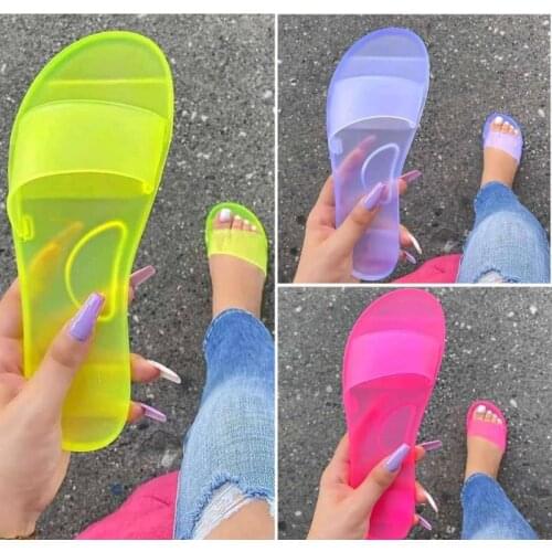 New Women Jelly Slippers Ladies Candy Slides Summer Beach Slippers Plus Size Women Shoes