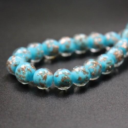 10pcs/lot 10mm Lampwork Glass Beads Glass Boutique beads Ocean blue Color With Shinning Sand for earring necklace making