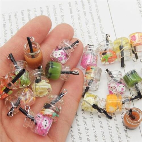 10pcs/pcs jewelry diy charms for earrings Resin Fuit Juice Bottle Charm Food & Beverages keychain Necklace Pendant Cute Keychain