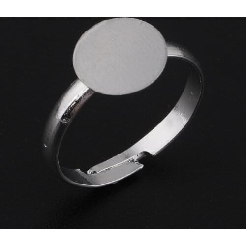 10x Adjustable Ring Blanks White K Plated wit 10mm Flat Adjustable Ring Base