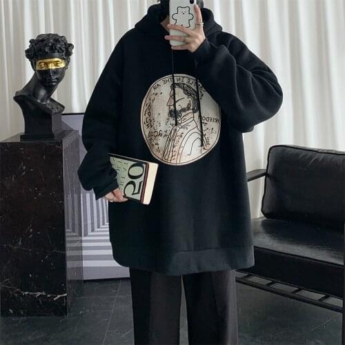 2021 Mens Fashion Trend Coats Printing Hooded Hoodies Solid Color Hoodie Cotton Pullover Casual Loose Sweatshirts Size M-2XL