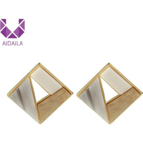 AIDAILA Women Stud Earrings Resin Material Triangle Shape Square Korean Style Classic Fashion Jewelry Oorbellen EH05158