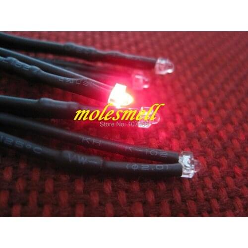 Free shipping 100pcs 1.8mm red LED Lamp Light Set Pre-Wired 1.8mm 12V red 12v DC Wired