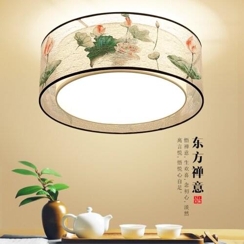 Free Shipping Chinese Style Round Ceiling Lamp Beside Lamp For Living Room Cozy Bedroom Study Romantic Fabric Ink Painting Lamps