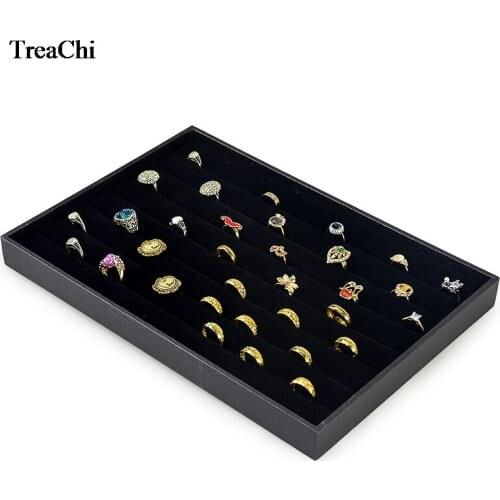 Black Velvet Jewelry Organizer Case Soft Slot Bar Ring Exhibition Box Black Stud Cufflink Storage Organizer Tray 35*25*3cm