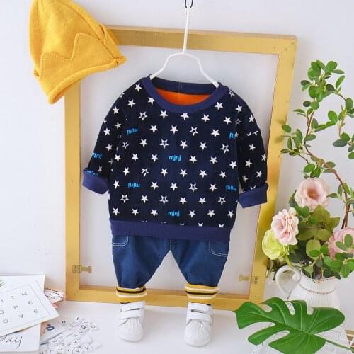 Children Printe Clothes Baby Boys Girl Thick Add Velvet Sweatshirt Pants Winter Warm Toddler Clothing Kids Casual Tracksuit Sets