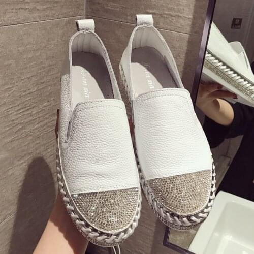 European Famous Brand Patchwork Espadrilles Shoes Woman Genuine Leather Creepers Flats Ladies Loafers White Leather Moccasins