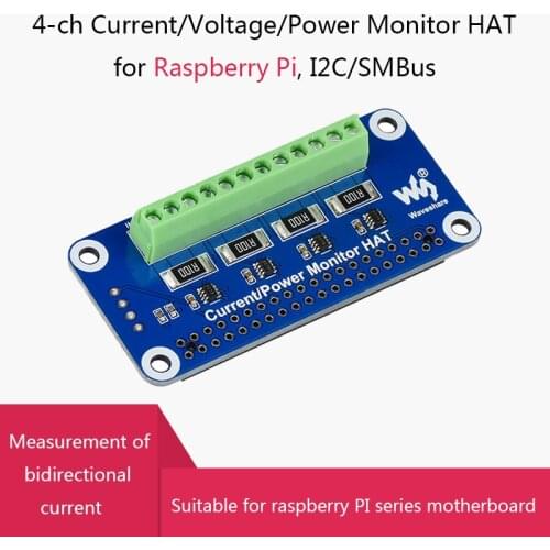 I2C/SMBus 4-ch Current/Voltage/Power Monitor HAT for Raspberry Pi 4/3/2