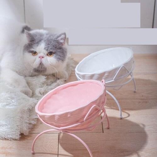 Cat Ceramic Bowl Dog Bowl with Stand Sloping Slope Design Protect Spine Pet Drinking Feeding Bowl Dish Puppy Dogs Cats Feeder