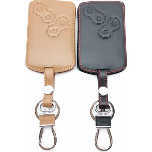 Leather Key Cover Protector Holder For Renault Clio Megane Logan 2 3 Scenic Koleos Card Keychain Case Dust Collector Accessories