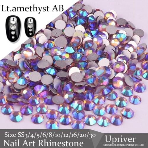 Upriver Factory Price Light Amethsyt AB Loose Strass More Shiny Non Hot Fix Nail Art Rhinestones