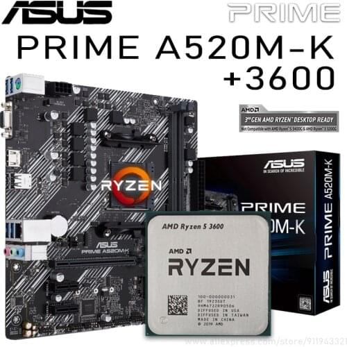 Asus PRIME A520M-K A520 With Ryzen 5 3600 Motherboard Set PCI-E 3.0 DDR4 64GB SATA III Micro ATX Motherboard Placa-mãe Kit New