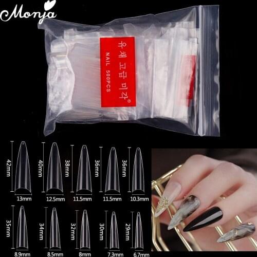 Monja 500 Pcs Transparent Natural Nail Art Full/Half Cover False Nails Acrylic UV Gel Extension French Nail Tips Manicure Tool