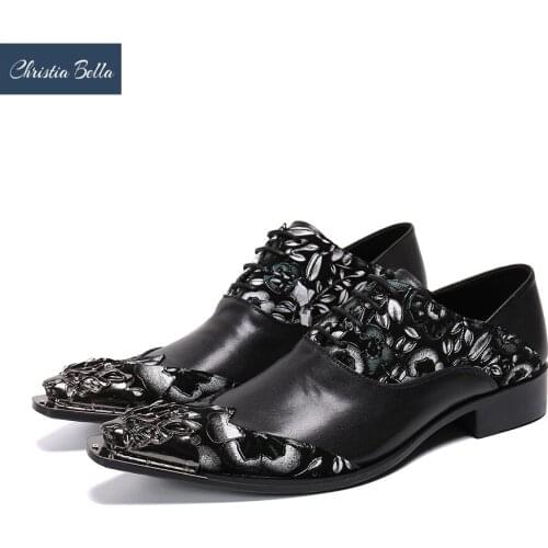 Christia Bella British Party Men Oxford Shoes Genuine Leather Floral Derby Shoes Lace Up Wedding Dress Shoes Business Brogues