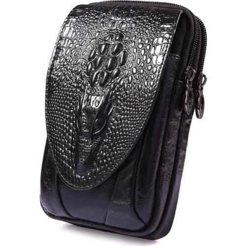 Men Leather Crocodile Grain Pattern Vintage Cell/Mobile Phone Cover Case Skin Hip Belt Bum Fanny Pack Waist Bag Purse