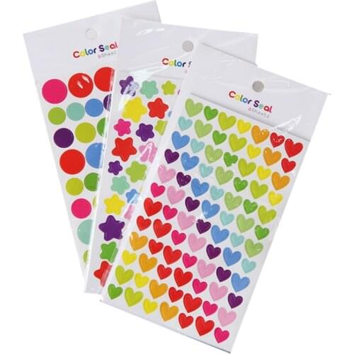 6Sheets/set Stars Hearts Dots Planner Notebook Decor Sticker Journaling Computer Screen Display Stickers Scrapbooking Decoration