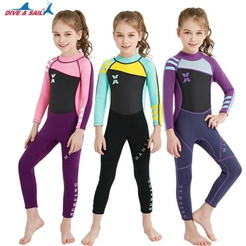 2.5MM Neoprene Girls One-piece Long Sleeves Wetsuits Kids Diving Suits Jump Suit Sunscreen Keep Warm Beachwear Surf Swimwear