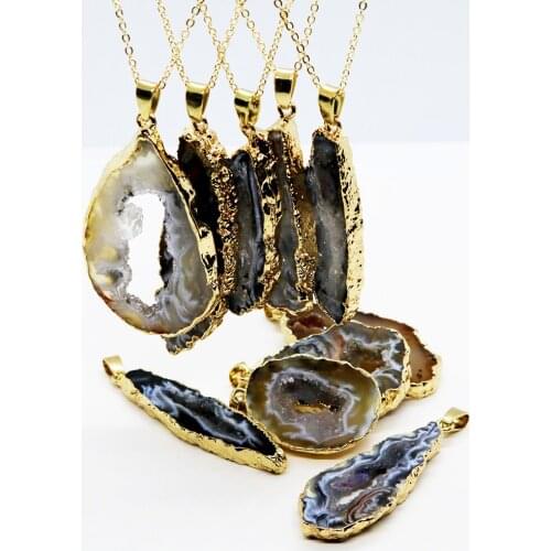 Exquisite Natural Stone Necklace Classic Crystal Onyx Semi Gem Slice Necklace for Unisex Natural Crystal Onyx Elegant Choker