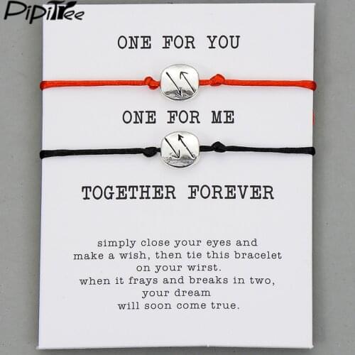 Pipitree 2pcs/set One for you One for me Forever Couple Bracelets for Lovers Women Men Lucky Red Cord Wish Bracelet Jewelry Gift