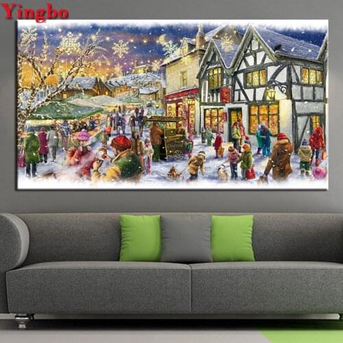 Full drill Round Mosaic Diamond Painting Winter snow house large diy Diamond Embroidery Christmas Gift Rhinestones of Pictures