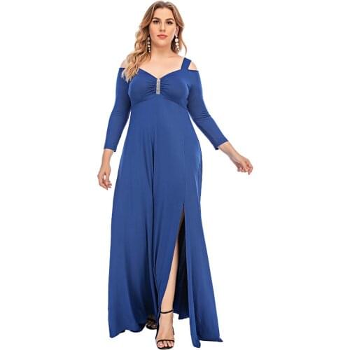 Sale Off Shoulder Maxi Dress 3/4 Sleeve Long Dresses for Women Sexy Dress Ladies Party Solid Vestidos Plus Size 6XL Autumn D30