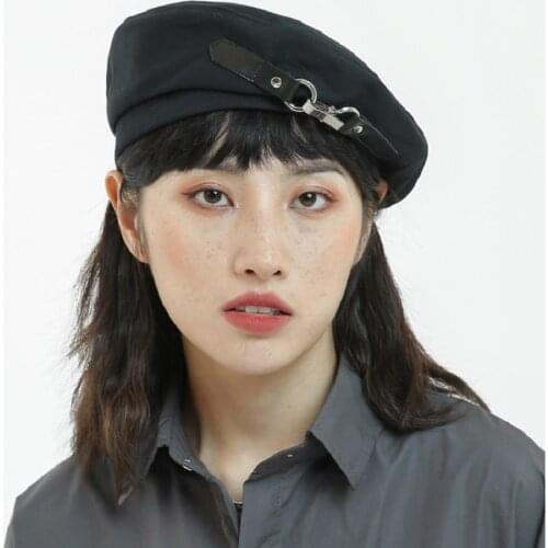 Ruibbit Punk Rock Gothic Tassel Metal PU Leather Patchwork Beret Cap Harajuku Vintage Lolita Beret Hats Womens Hats