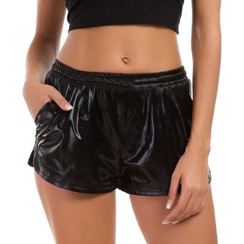 Bling Soild High Waist Sport Shorts Women Shiny Metallic Shorts Leggings Tummy Control Slimming Trouser Workout Run