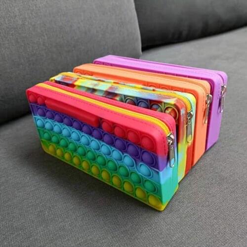 Pencil Case Silicone Pushg Bubble Fingertip Toy Stress Reliever Squeeze Craft Children Sensory Decompression Toys Pencil Bags