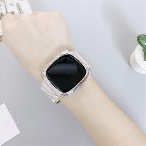 Transparent Color Silicone Watchband Frame for Smart Watch Fitbit Sense / Versa 3 Strap Case Fashion Replaceable Bracelet Belt