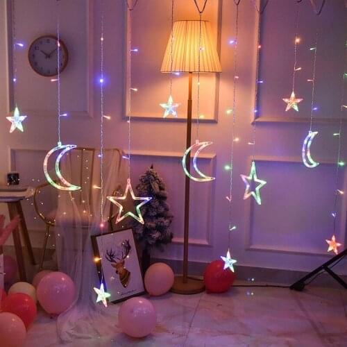 LED Stars Moon Curtain Lights Christmas Wreath String Lights Are Suitable for Indoor Home Wedding Christmas Lighting Decoration