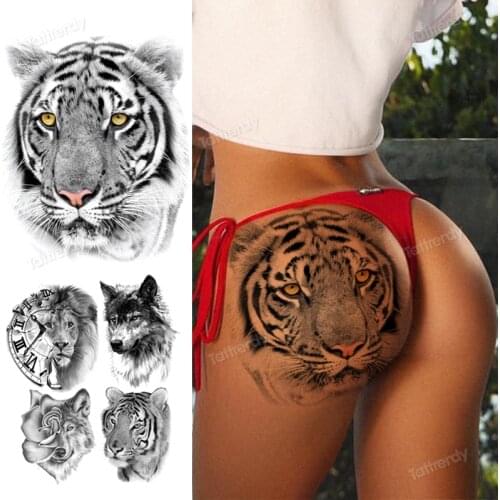 Animal tattoo tiger lion head wolf forest sexy big body tattoos for women cute fake tattoos thigh leg water tatoo sticker sexy