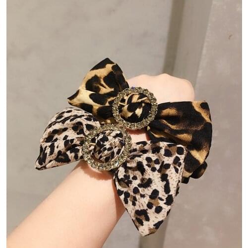 Leopard Flower Rhineston Elastic Hair Band For Women Hair Accessories For Girls Crystal Hair Tie Rubber Band For Hair Scrunchies