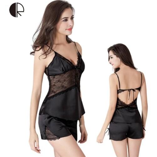 2018 Summer New Women Nightwear Sexy V-neck Silk Sleeveless Top & Shorts Pijamas 10 Color Sleepwear Size M~XXL Plus Size AP278
