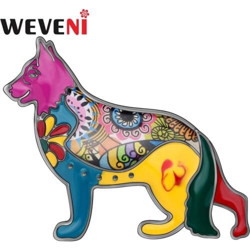 WEVENI Alloy Enamel Floral German Shepherd Dog Brooches Pin Clothes Scarf Animal Decorations Jewelry For Women Girls Charms Gift