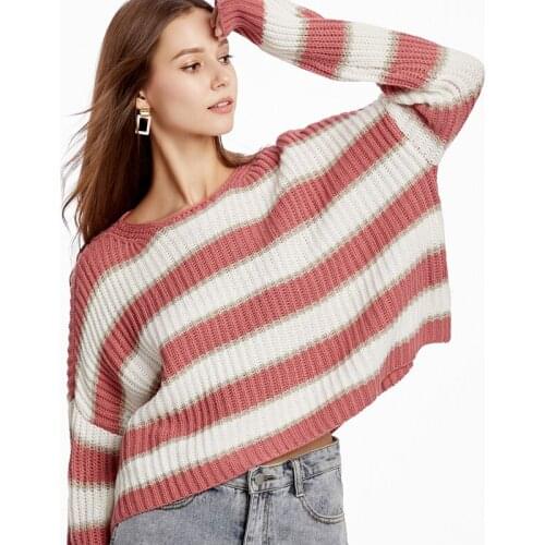 Women Casual Striped Loose Knitted Sweater O-neck Long Sleeve Women Pullovers Sweater 2020 New Autumn Winter Girls Tops Sweater