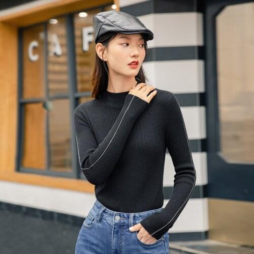 INMAN Autumn Winter LadyTurtleneck Pullover Tops Women Black Vintage Korean Fashion Style Long Sleeve Wool Womens Sweater