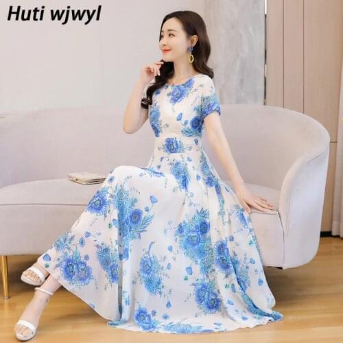 2021 Summer Beach 4XL Plus Size Floral Chiffon Maxi Dress Women Pink Print Casual Vacation Dress Elegant Bodycon Party Vestidos