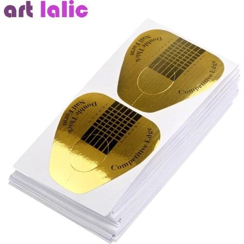 100Pcs Golden Horseshoe Shape Nail Art Forms Guide Sculpting Acrylic UV Gel Tips Nail Extension Form DIY Guide Stencil