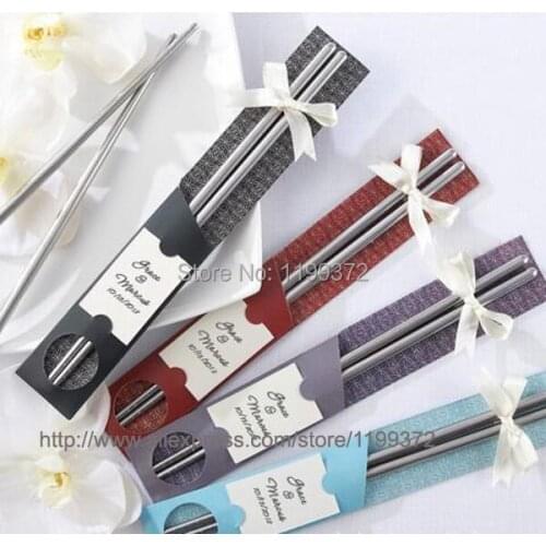200Pairs East Meets West Stainless steel chopsticks Chinese style wedding Wedding Function favors gifts DHL FEDEX Free shipping