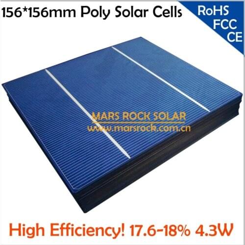 200pcs/Lot Wholesale Poly Solar Cell 6x6 with 2 Busbar,18% Efficiency 4.3W 0.5V, Uniform Blue Color,A Grade Solar Cell Poly 156