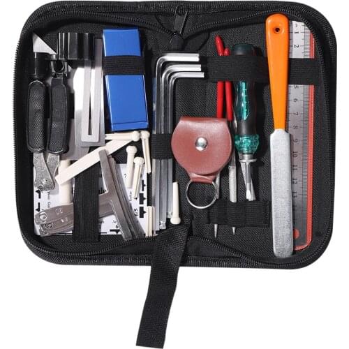 36PCS Guitar Tool Kit Professional Guitar Repairing Maintenance Tool with String Guard Bridge Ruler Gauge for Ukulele Bass Banjo