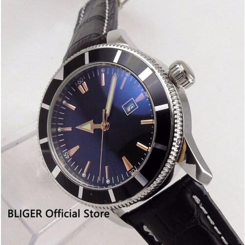 46mm BLIGER mens watch sterile dial rotating bezel luminous pointer rose gold marks MIYOTA automatic movement mens wristwatch