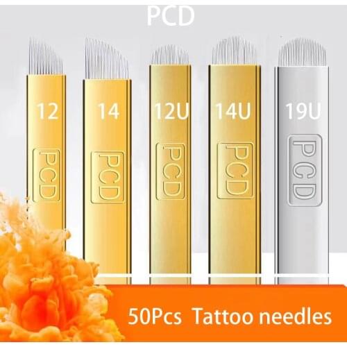 50Pcs U Pin Hard PCD 12/14/19 Pins Permanent Makeup Eyebrow Tatoo Blade Microblading Needles For 3D Embroidery Manual Tattoo Pen