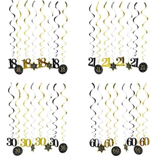 8Pcs/Set 18 21 30 40 50 60 Spiral Hanging Ornament Happy Birthday Swirl Anniversary Years Old Birthday Party Decorations