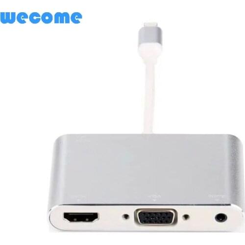 WECOM DHL Free shipping silver aluminium alloy Lightning to HDMI/VGA/Audio Adapter for iphone5s/6/6s/7 ipad converter adapter