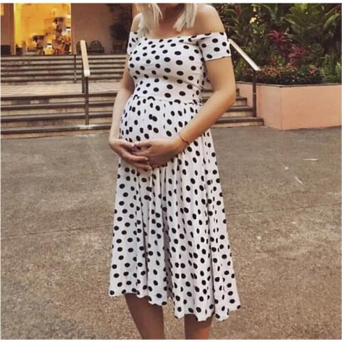 Free Ship Women Maternity Clothes Dress Dotted One-Shoulder Dress For Pregnancy Women Short Sleeve Premama Clothing Outfit C0167