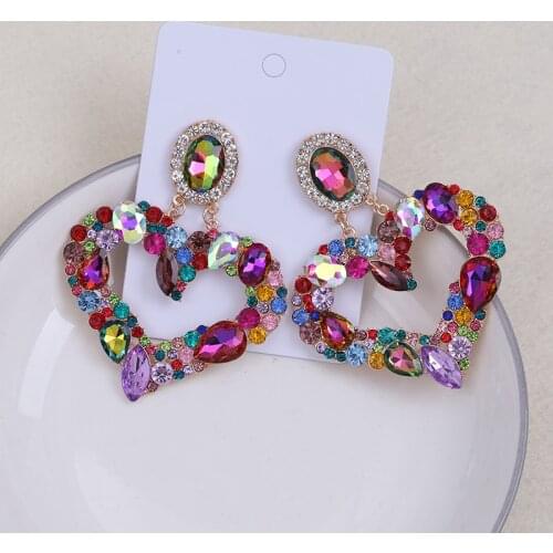 Boutique Rhinestone Dangle Earrings Jewelry Fashion Ladys Party Heart Pendant Women For Women Statement Earrings Accessories