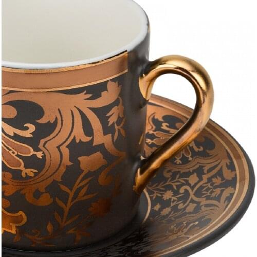 Turkish Coffee Cup Set Greek Arab Espresso Gold Pattern Porcelain Modern 12 Piece