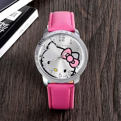 Cute Leather Quartz Watch Children Kids Girls KT Cat Casual Fashion Bracelet Wrist Watch Clock Relogio Feminino Different Colour