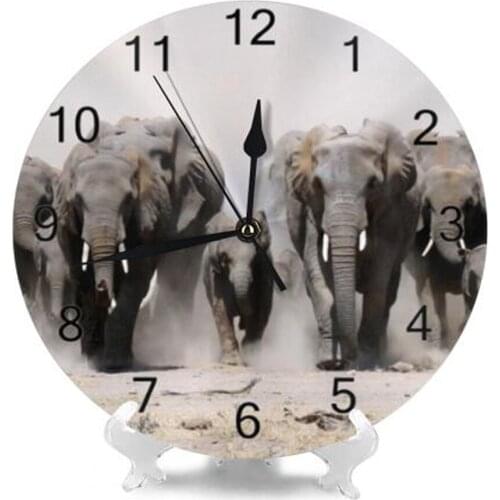Elephant Animal Round Wall Clock Numeral Digital Dial Mute Silent Non-Ticking Battery Operated Clocks Decor Art for Bed Room
